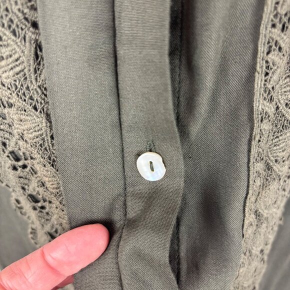 Coldwater Creek Blouse Women's Medium Olive Green Button Up Long Sleeve Lace - Picture 4 of 10